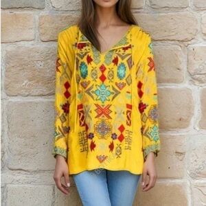 Johnny Was Blouse with Vibrant Embroidery